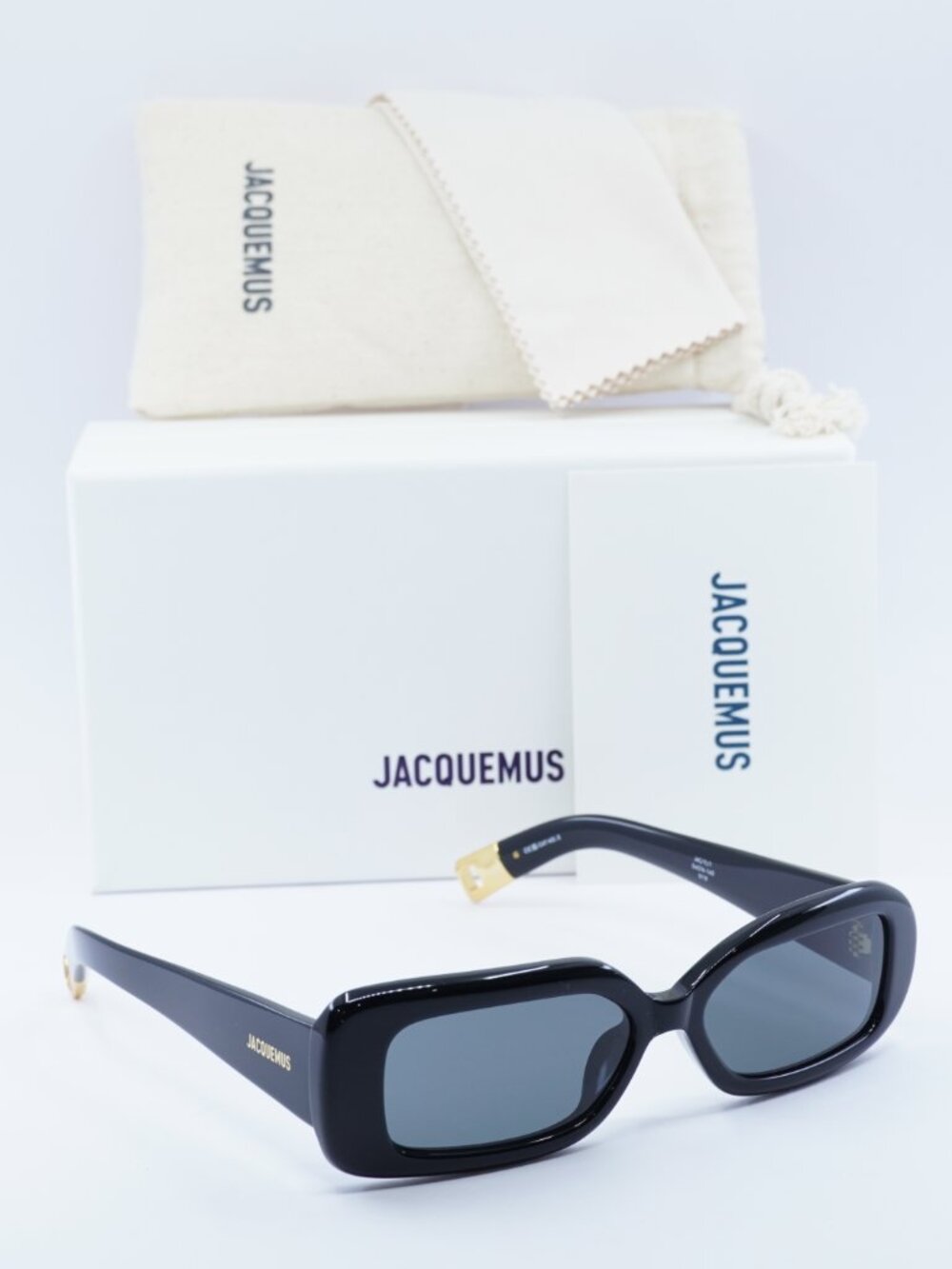 Jacquemus ROND CARRE JAC/11 C1 Rectangle Sunglasses - Shiny Black\Grey